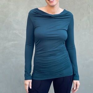 Caraucci Women's Teal Long Sleeve Gather Top Blouse M/L Basic Layering